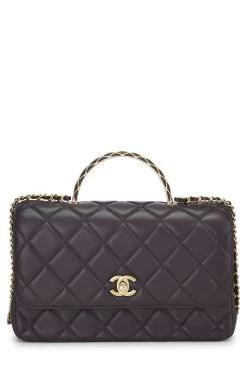 Chanel Brown Lambskin Top Handle Bag Small