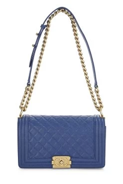 Chanel Blue Quilted Caviar Boy Bag Medium