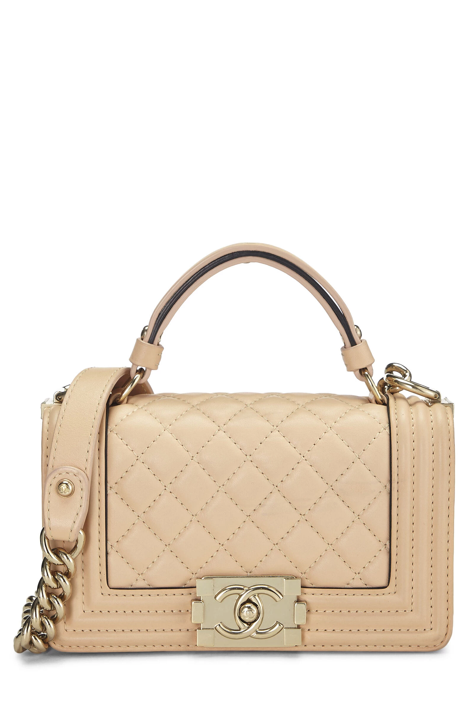 Chanel Beige Quilted Lambskin Top Handle Boy Bag Small 1 Chanel Beige Quilted Lambskin Top Handle Boy Bag Small