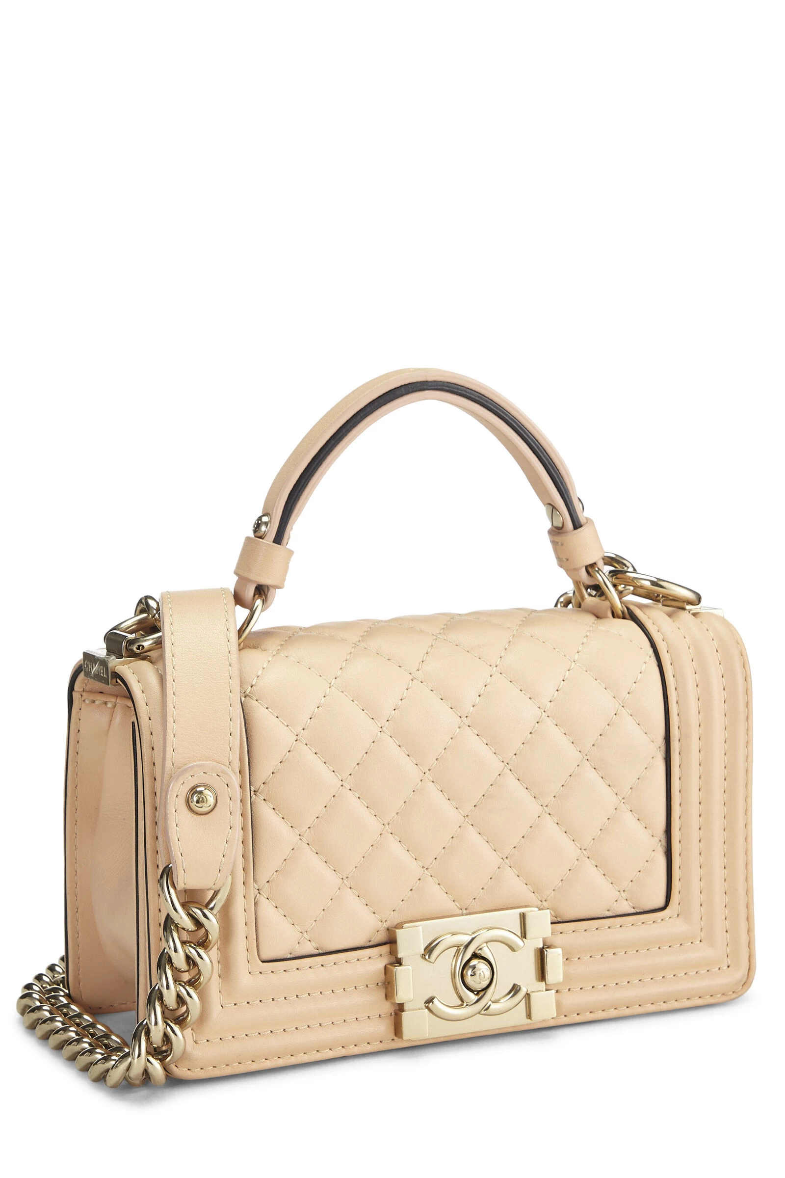 Chanel Beige Quilted Lambskin Top Handle Boy Bag Small 2 Chanel Beige Quilted Lambskin Top Handle Boy Bag Small - Image 2