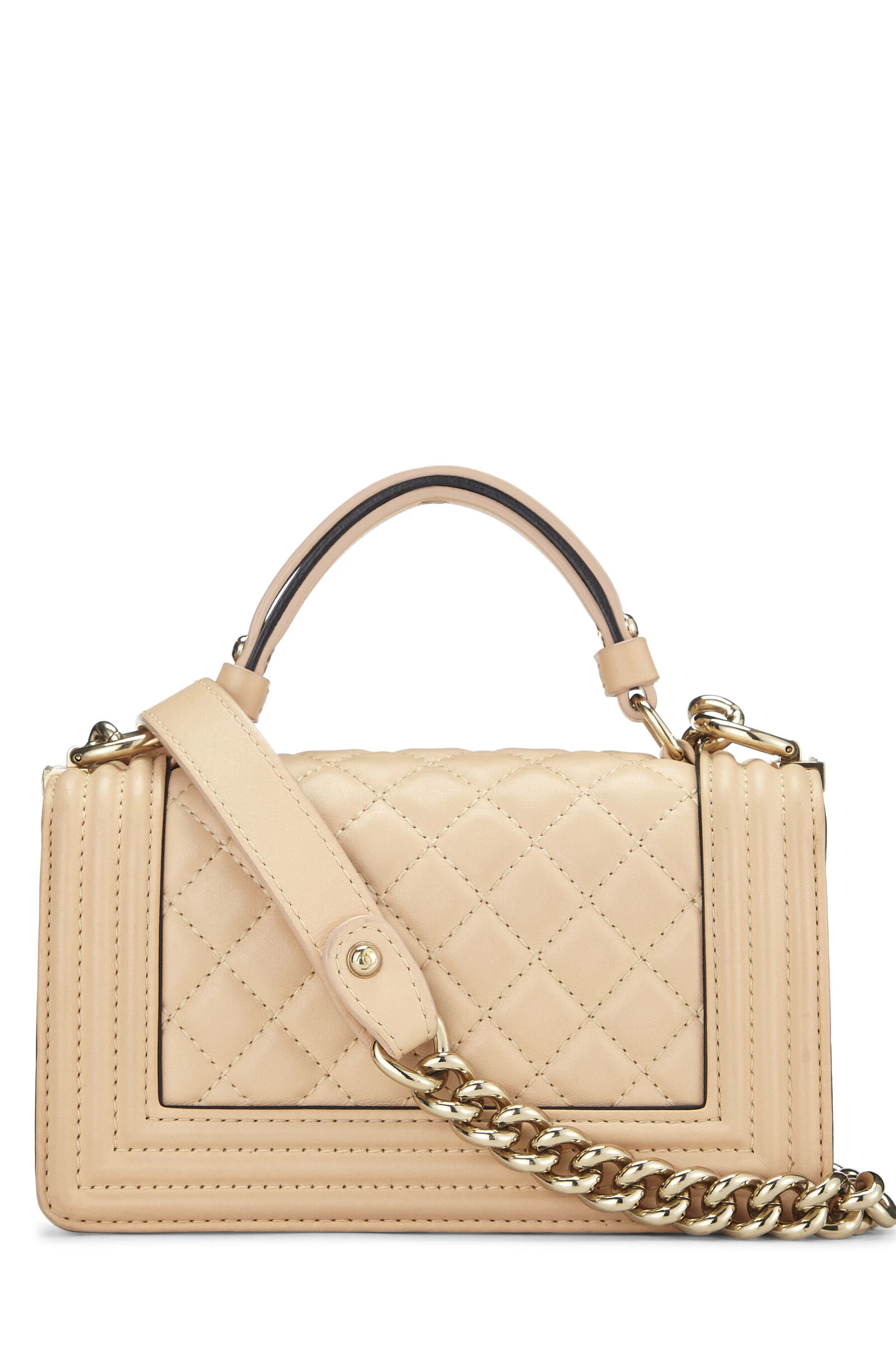 Chanel Beige Quilted Lambskin Top Handle Boy Bag Small 4 Chanel Beige Quilted Lambskin Top Handle Boy Bag Small - Image 4