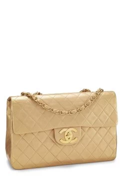 Chanel Gold Quilted Lambskin Half Flap Jumbo -Fashion clothing Q6B0271ID4000 2