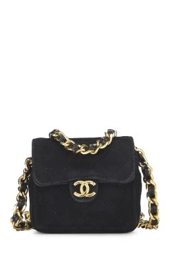 Chanel Black Quilted Suede Half Flap Micro