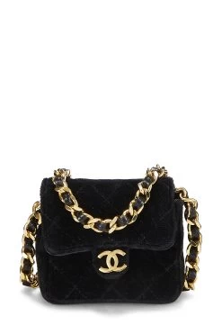 Chanel Black Quilted Velvet Half Flap Micro