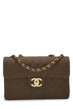 Chanel Brown Linen Half Flap Maxi