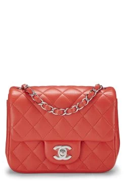 Chanel Red Quilted Lambskin Classic Square Flap Mini