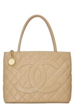Chanel Beige Quilted Caviar Medallion Tote