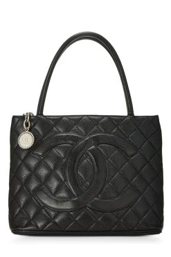 Chanel Black Quilted Caviar Medallion Tote