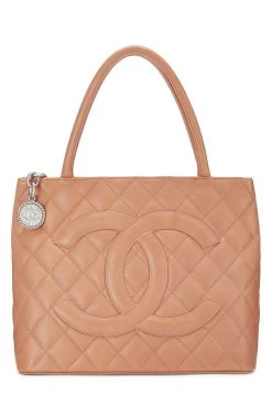 Chanel Coral Quilted Caviar Medallion Tote