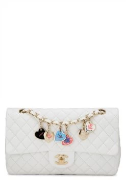 Chanel White Quilted Lambskin Valentine Flap Medium