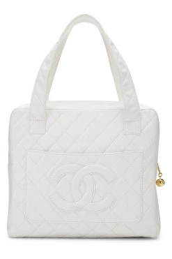 Chanel White Quilted Lambskin Top Handle Tote Mini -Fashion clothing Q6B04W1IWB002 4