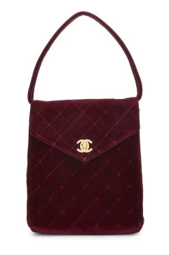 Chanel Burgundy Quilted Velvet Envelope Flap Top Handle Bag Mini