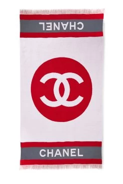 Chanel Red & Multicolor Terry Cloth Beach Towel