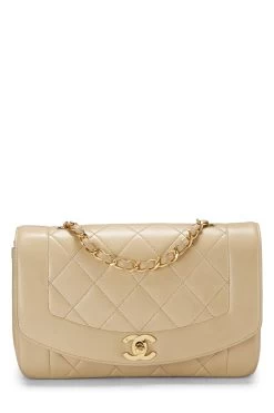 Chanel Beige Quilted Lambskin Diana Flap Small