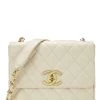 Chanel White Quilted Caviar Big 'CC' Square Flap