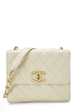 Chanel White Quilted Caviar Big 'CC' Square Flap