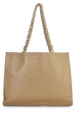 Chanel Beige Lambskin Flat Chain Handle Tote