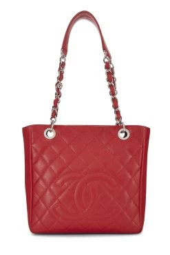 Chanel Red Quilted Caviar Petite Shopping Tote (PST)
