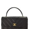 Chanel Black Chevron Lambskin Top Handle Flap Bag