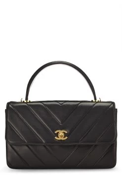 Chanel Black Chevron Lambskin Top Handle Flap Bag