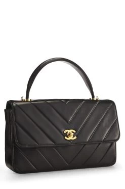 Chanel Black Chevron Lambskin Top Handle Flap Bag -Fashion clothing Q6B1MV1IKB005 2