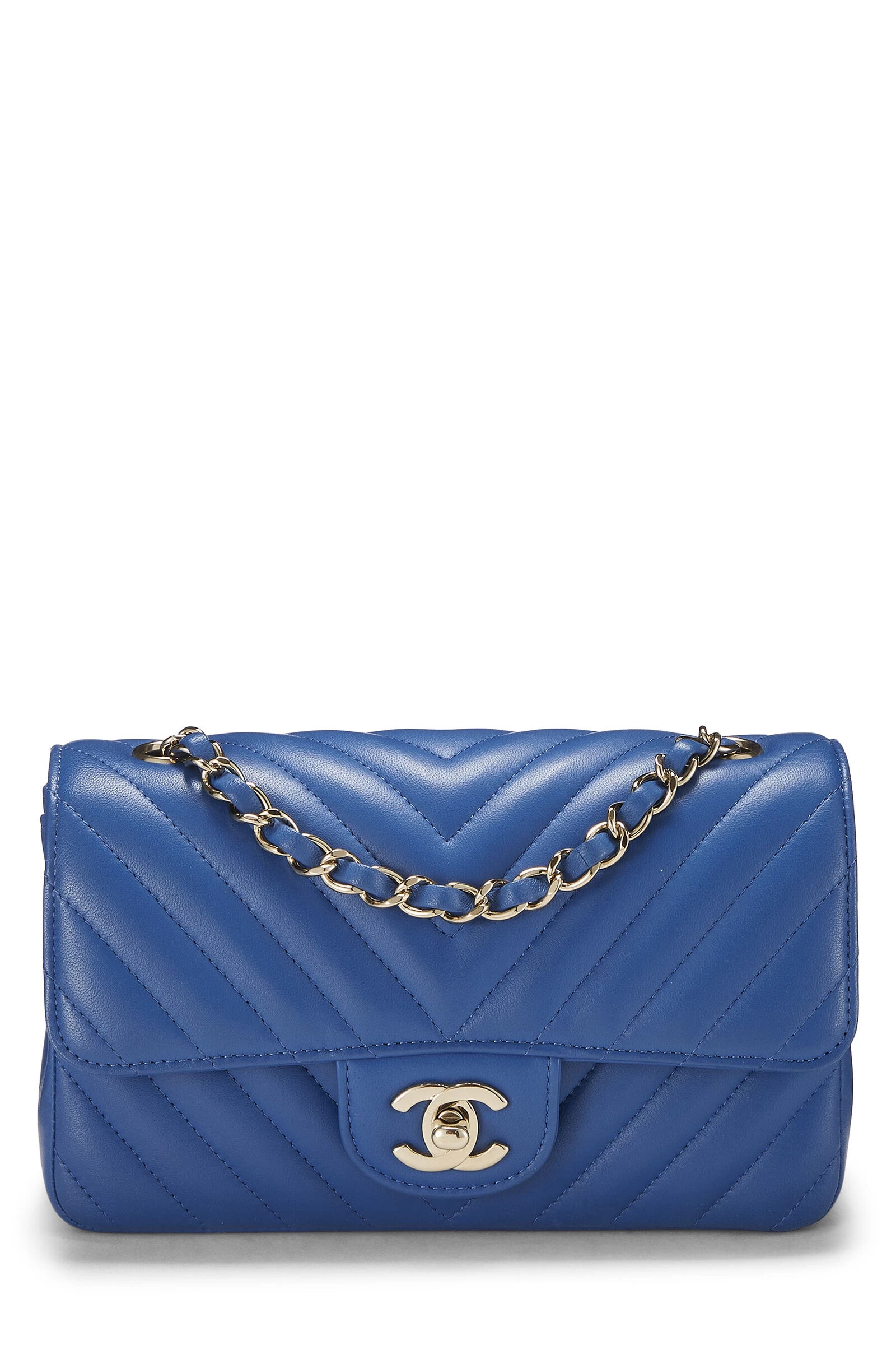 Chanel Blue Chevron Lambskin Rectangular Flap Mini 1 Chanel Blue Chevron Lambskin Rectangular Flap Mini