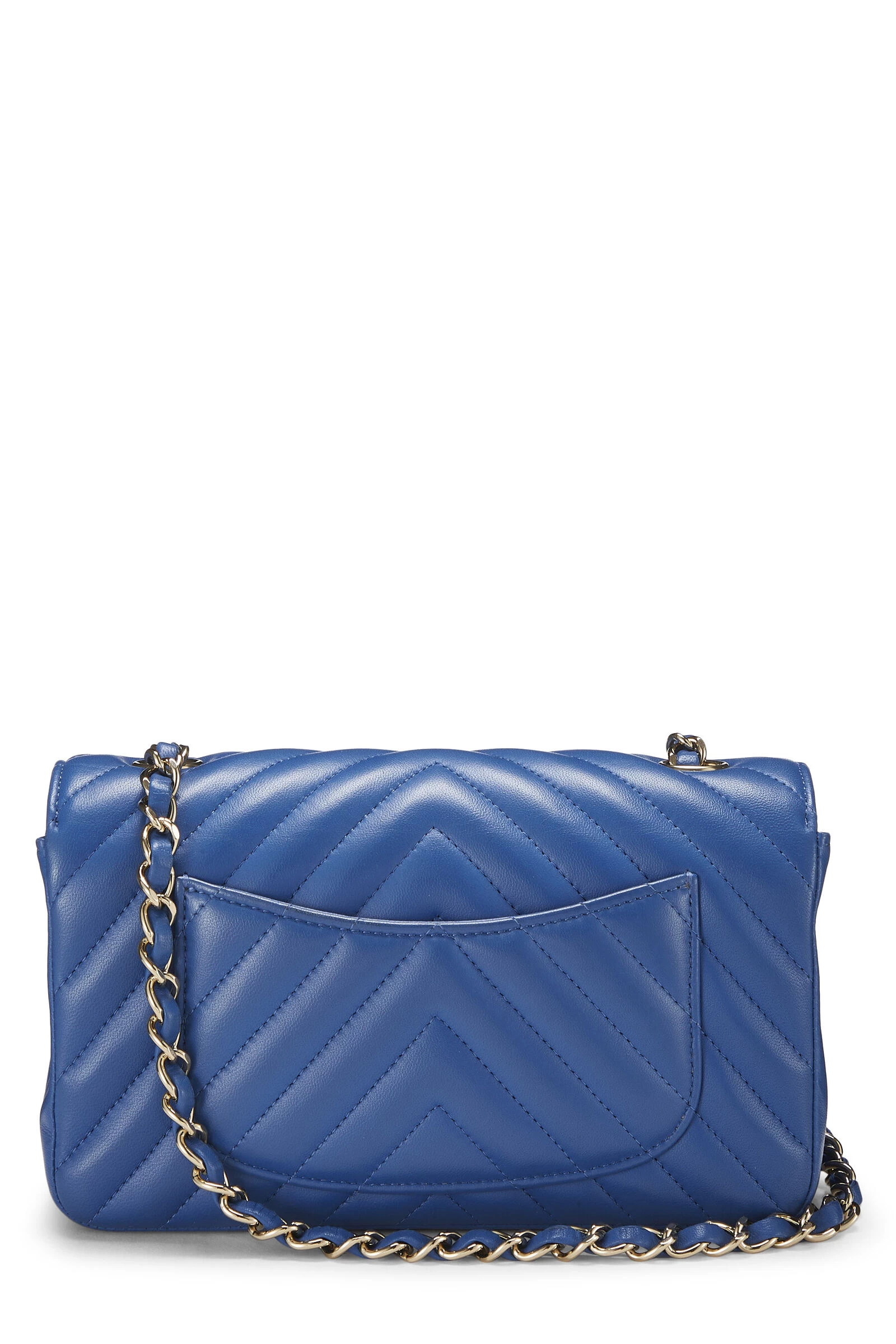 Chanel Blue Chevron Lambskin Rectangular Flap Mini 4 Chanel Blue Chevron Lambskin Rectangular Flap Mini - Image 4