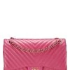 Chanel Pink Chevron Lambskin New Classic Double Flap Jumbo