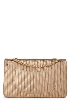 Chanel Gold Chevron Pleated Lambskin Classic Double Flap Medium -Fashion clothing Q6B2EB4ND0003 4