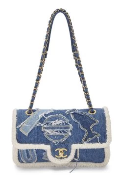 Chanel Paris-Egypt Blue Denim & Shearling Hieroglyph Flap Medium