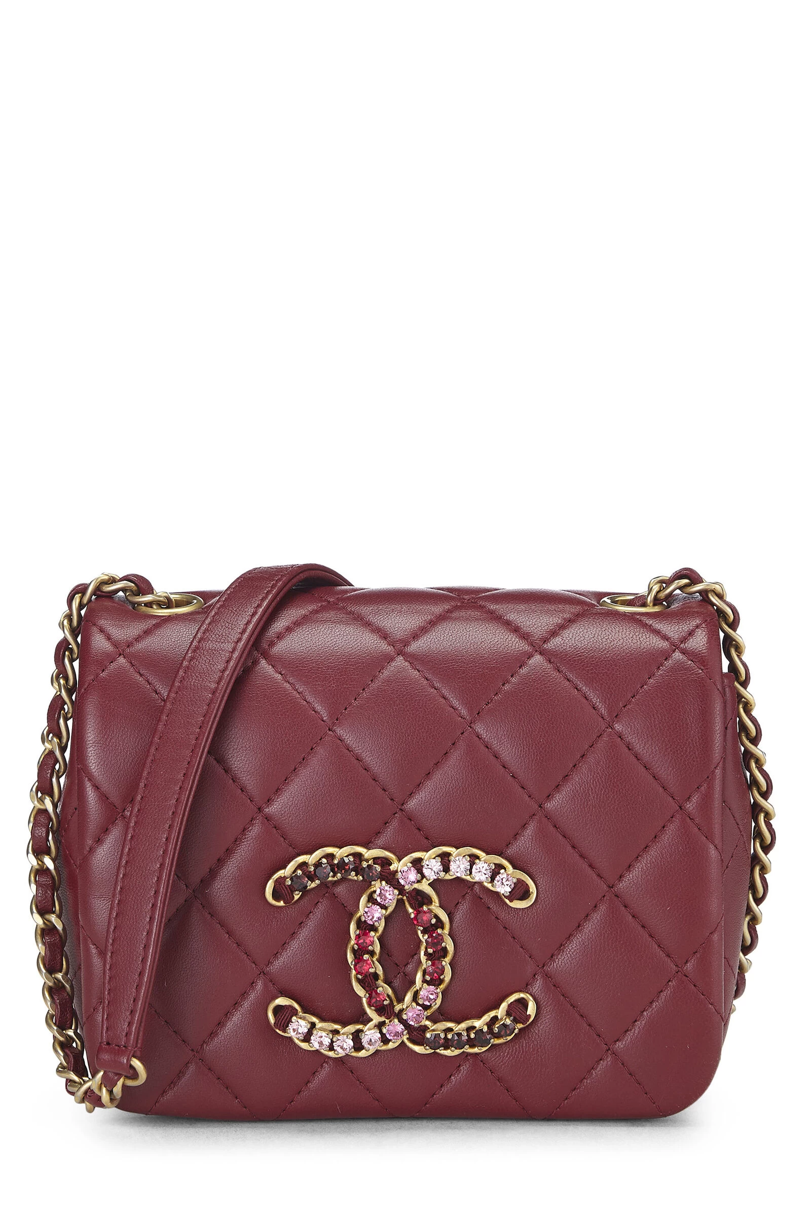 Chanel Burgundy Quilted Lambskin Crystal Flap Bag Mini 1 Chanel Burgundy Quilted Lambskin Crystal Flap Bag Mini