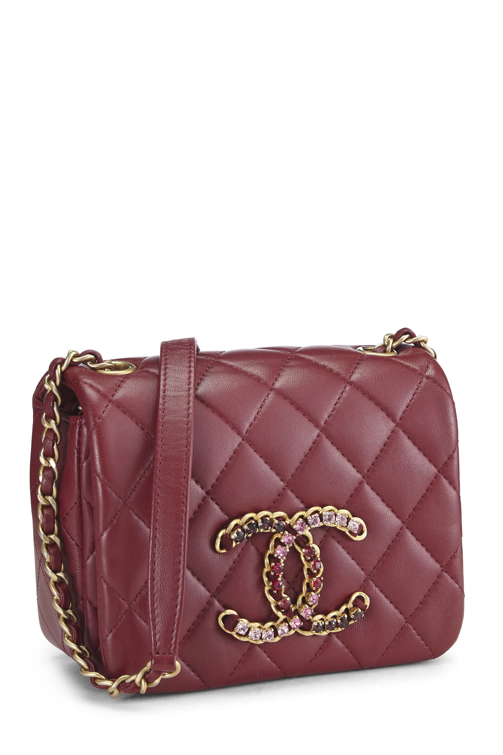 Chanel Burgundy Quilted Lambskin Crystal Flap Bag Mini 2 Chanel Burgundy Quilted Lambskin Crystal Flap Bag Mini - Image 2