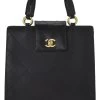 Chanel Black Quilted Caviar Turnlock Handbag