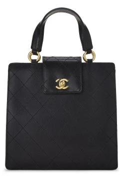 Chanel Black Quilted Caviar Turnlock Handbag