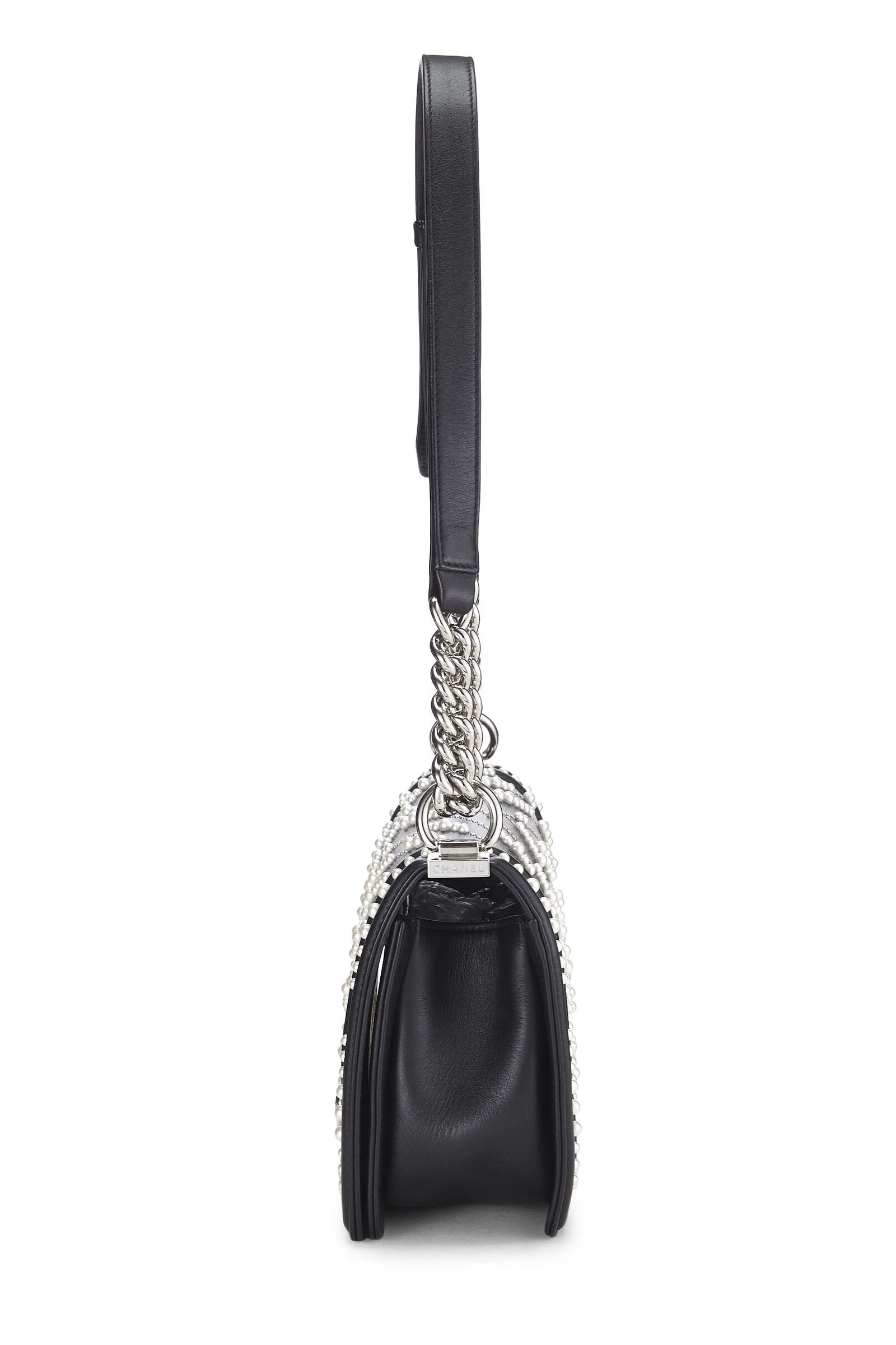 Chanel Black Calfskin Chevron Pearl Boy Bag Medium 3 Chanel Black Calfskin Chevron Pearl Boy Bag Medium - Image 3