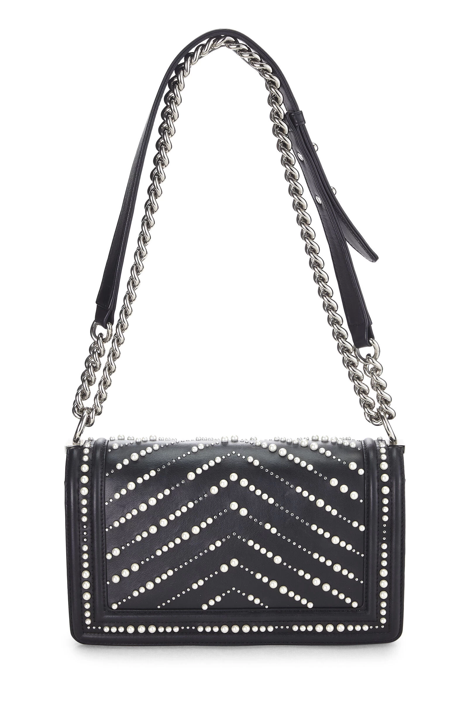 Chanel Black Calfskin Chevron Pearl Boy Bag Medium 4 Chanel Black Calfskin Chevron Pearl Boy Bag Medium - Image 4