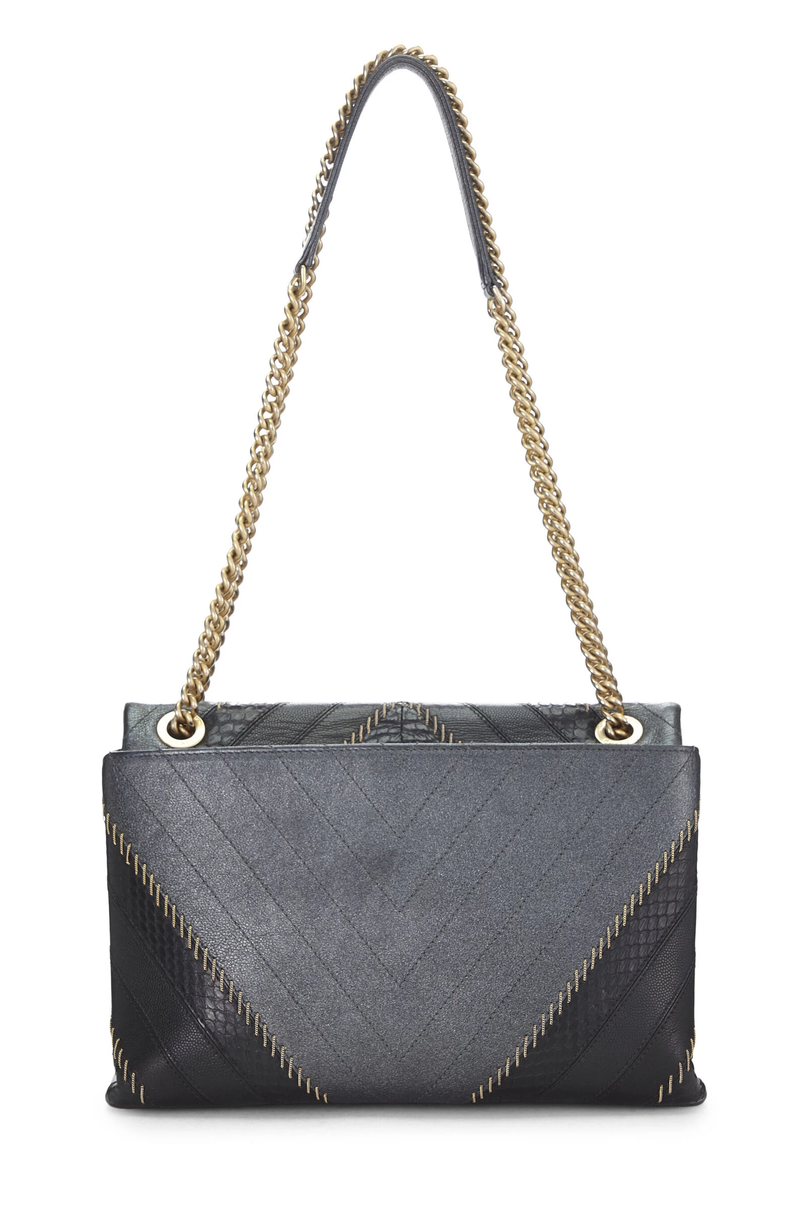 Chanel Black Calfskin Patchwork Chevron Flap Bag 4 Chanel Black Calfskin Patchwork Chevron Flap Bag - Image 4