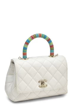 Chanel White Quilted Lambskin Rainbow Coco Handle Bag Mini -Fashion clothing Q6B4791IW9000 2