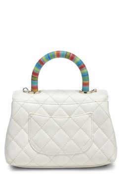 Chanel White Quilted Lambskin Rainbow Coco Handle Bag Mini -Fashion clothing Q6B4791IW9000 4
