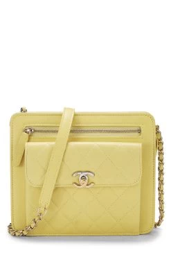 Chanel Yellow Quilted Lambskin Trendy Front Pocket Chain Clutch