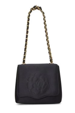 Chanel Black Satin Camellia Handbag Mini