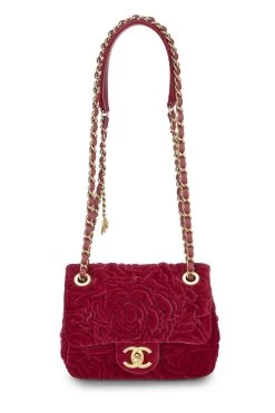 Chanel Pink Camellia Velvet Square Flap Mini