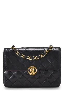 Chanel Black Quilted Lambskin Circle Lock Half Flap Mini