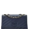 Chanel Navy Caviar Diagonal Jumbo Flap
