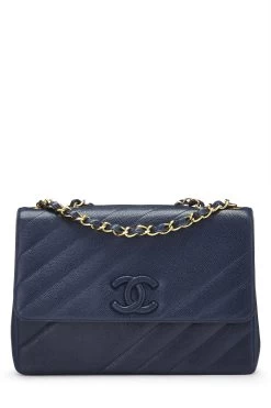 Chanel Navy Caviar Diagonal Jumbo Flap
