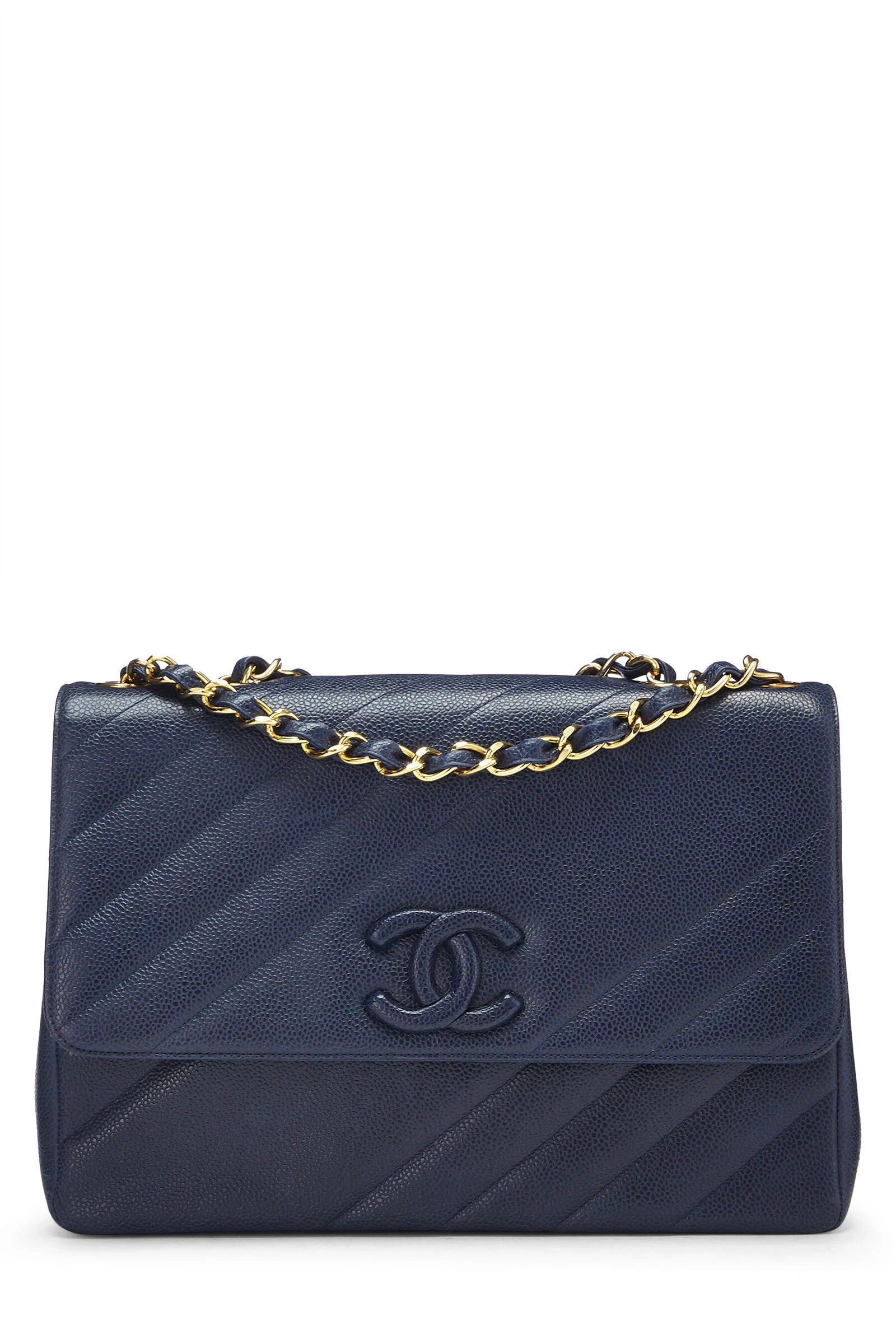Chanel Navy Caviar Diagonal Jumbo Flap 1 Chanel Navy Caviar Diagonal Jumbo Flap