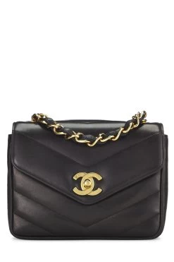 Chanel Black Chevron Lambskin Envelope Flap Mini