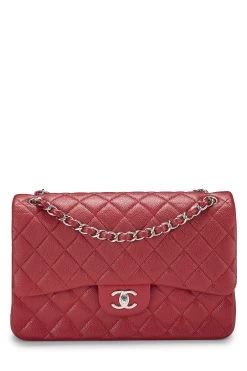 Chanel Red Quilted Caviar New Classic Double Flap Jumbo