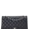 Chanel Navy Quilted Lambskin New Classic Double Flap Jumbo