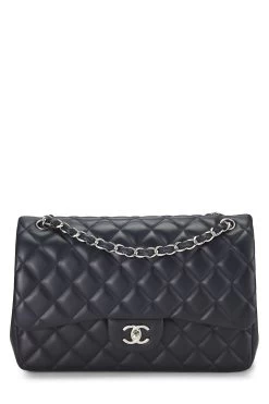Chanel Navy Quilted Lambskin New Classic Double Flap Jumbo